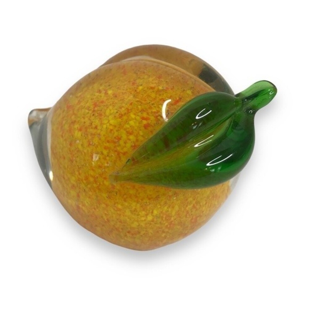 Vintage Peach Blown Glass Paperweight Speckled Fruit Tagged Made in Taiwan ROC